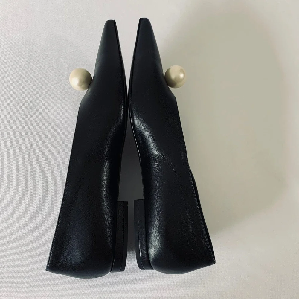 Magda Butrym Pearl Embellished Leather Ballet Flats Women 37.5 Black Pointed Toe